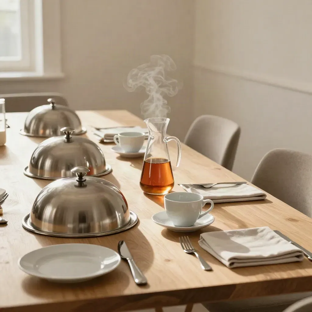 Lunchbuffet in een vergaderzaal in Haarlem met koffie, warme schalen en een lege tafel